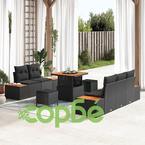 Градински комплект мебели 8 части с възглавници черен полиратан 80x80x71 см ➤ топ цена ➤ sorbe.bg