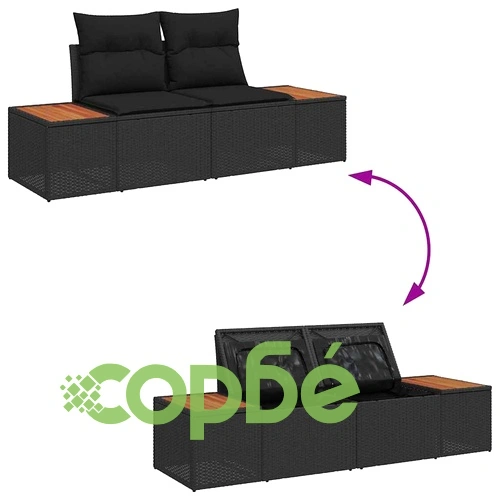 Градински комплект мебели 8 части с възглавници черен полиратан 80x80x71 см ➤ топ цена ➤ sorbe.bg