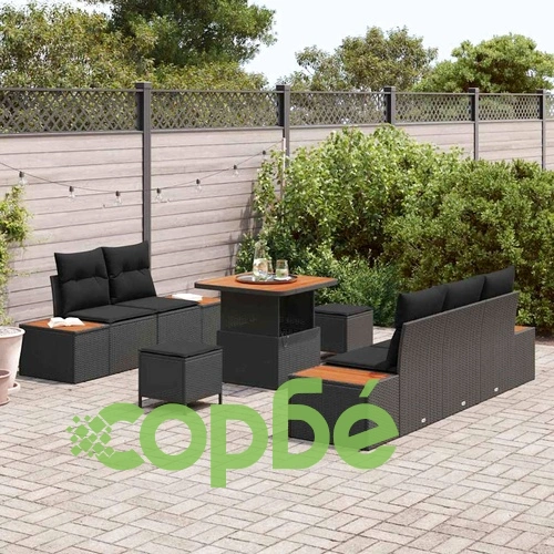 Градински комплект мебели 8 части с възглавници черен полиратан 80x80x71 см ➤ топ цена ➤ sorbe.bg