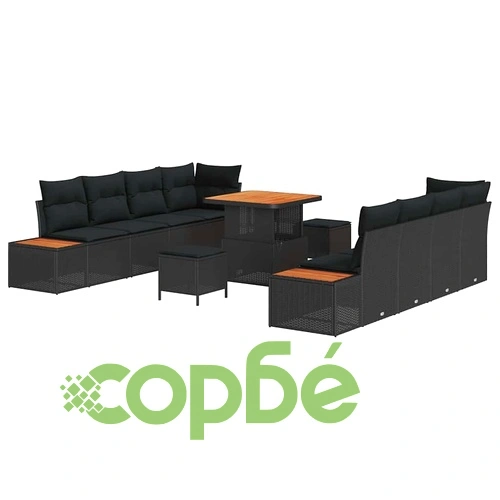 Градински Модулен Комплект 11 Части Полиратан Черен 80x80x71 см ➤ топ цена ➤ sorbe.bg