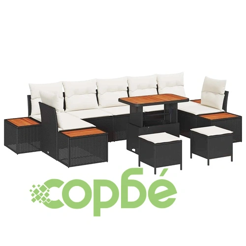 Градински комплект мебели 10 части от полиратан черен и кремав 90x55x71 см ➤ топ цена ➤ sorbe.bg