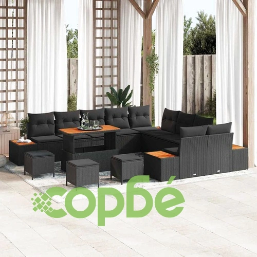 14-части Градински Комплект Диван с Възглавници Черен Полиратан 110x55x71 см ➤ топ цена ➤ sorbe.bg