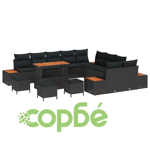 14-части Градински Комплект Диван с Възглавници Черен Полиратан 110x55x71 см ➤ топ цена ➤ sorbe.bg