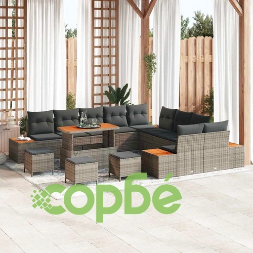 Градински диванен комплект 14 части с възглавници сив полиратан ➤ топ цена ➤ sorbe.bg