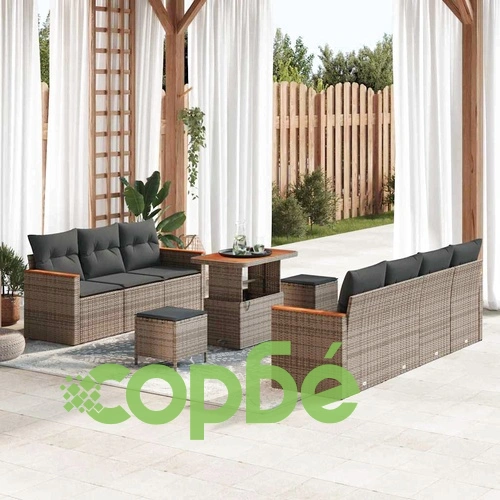 Градински комплект диван 10 части с възглавници сив полиратан 90x55x71 см ➤ топ цена ➤ sorbe.bg