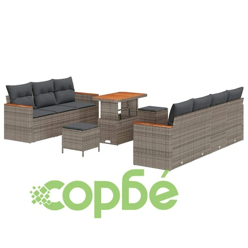 Градински комплект диван 10 части с възглавници сив полиратан 90x55x71 см ➤ топ цена ➤ sorbe.bg