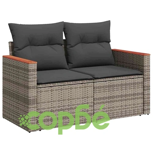 Градински комплект диван 10 части с възглавници сив полиратан 90x55x71 см ➤ топ цена ➤ sorbe.bg