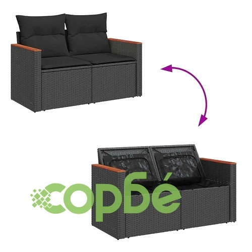 Градински комплект мебели 10 части черен полиратан 90x55x71 см ➤ топ цена ➤ sorbe.bg