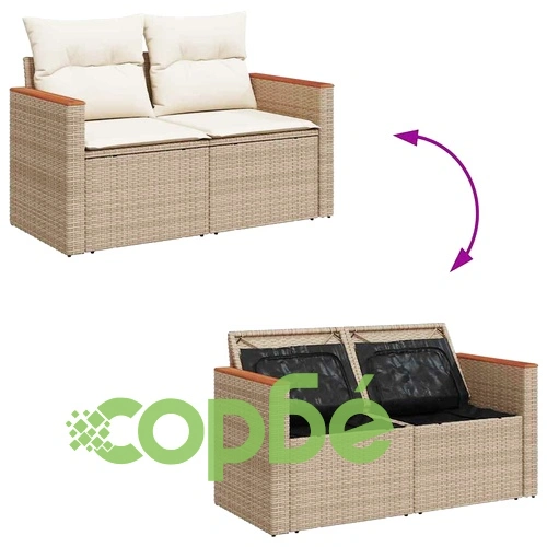 Градински Комплект Мебели 10 Части Бежов Полиратан с Възглавници 90x55x71 см ➤ топ цена ➤ sorbe.bg