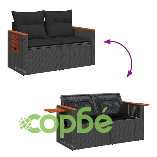 Градински комплект мебели 9 части с възглавници черен полиратан акация ➤ топ цена ➤ sorbe.bg