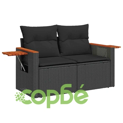 Градински комплект мебели 9 части с възглавници черен полиратан акация ➤ топ цена ➤ sorbe.bg