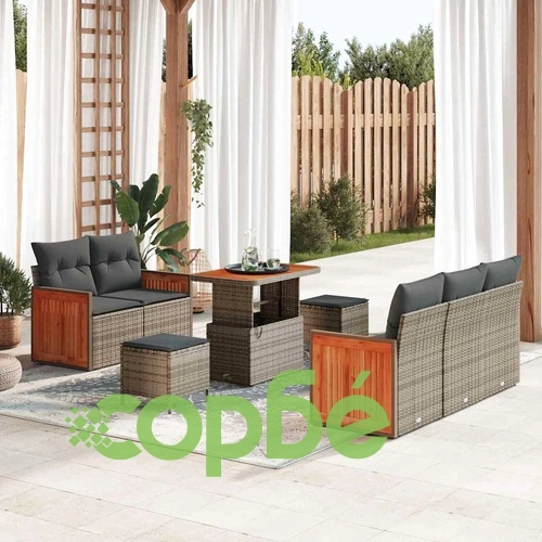 8-елементен градински комплект от полиратан с възглавници - сив 90x55x71 см ➤ топ цена ➤ sorbe.bg