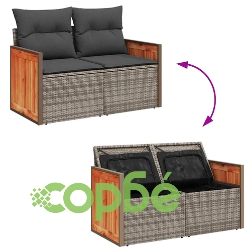 8-елементен градински комплект от полиратан с възглавници - сив 90x55x71 см ➤ топ цена ➤ sorbe.bg