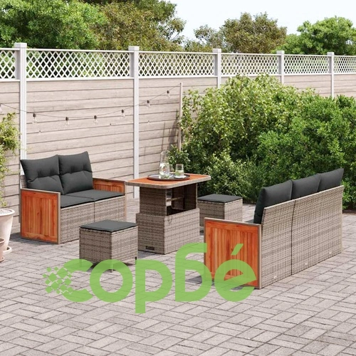 8-елементен градински комплект от полиратан с възглавници - сив 90x55x71 см ➤ топ цена ➤ sorbe.bg