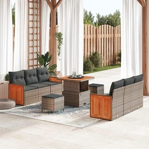 Градински комплект мебели 9 части сив полиратан акация 80x80x71 см