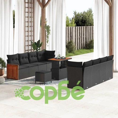 Градински комплект мебели 11 части черен полиратан 90x55x71 см с възглавници ➤ топ цена ➤ sorbe.bg