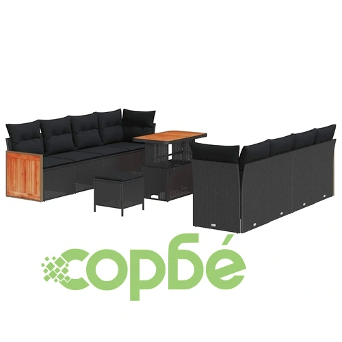 Градински комплект мебели 11 части черен полиратан 90x55x71 см с възглавници ➤ топ цена ➤ sorbe.bg