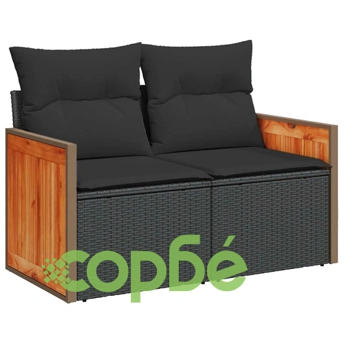 Градински комплект мебели 11 части черен полиратан 90x55x71 см с възглавници ➤ топ цена ➤ sorbe.bg