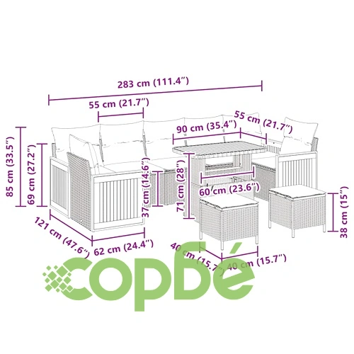 Градински диван комплект 10 части полиратан и акация бежов 90x55x71 см ➤ топ цена ➤ sorbe.bg