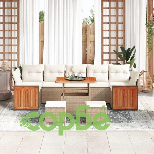 Градински диван комплект 10 части полиратан и акация бежов 90x55x71 см ➤ топ цена ➤ sorbe.bg