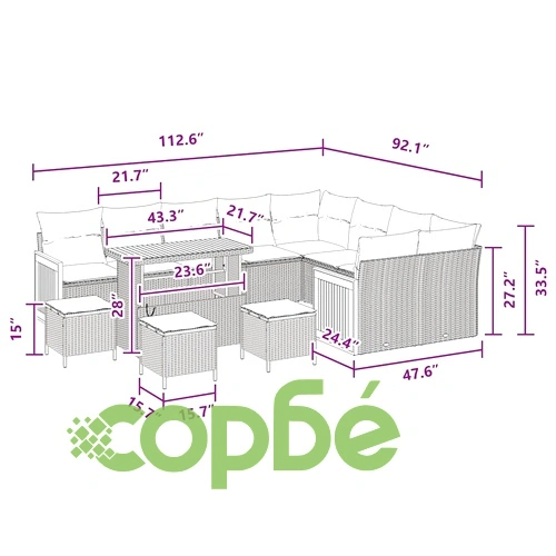 Градински комплект мебели 13 части полиратан черен 110x55x71 см с възглавници ➤ топ цена ➤ sorbe.bg
