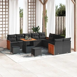 Градински комплект мебели 13 части полиратан черен 80x80x71 см с възглавници