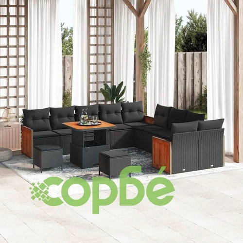 Градински комплект мебели 13 части полиратан черен 80x80x71 см с възглавници ➤ топ цена ➤ sorbe.bg