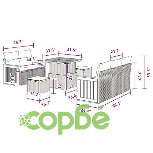 Градински комплект мебели 13 части полиратан черен 80x80x71 см с възглавници ➤ топ цена ➤ sorbe.bg