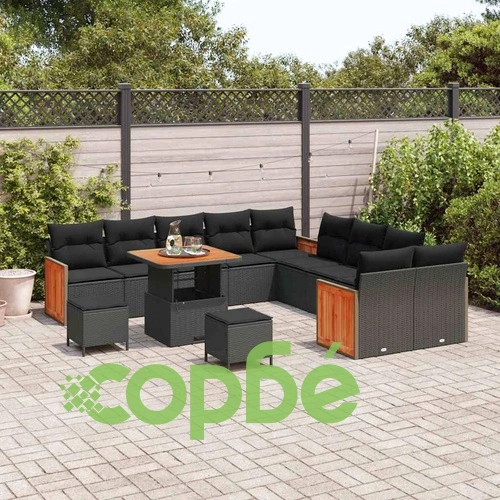 Градински комплект мебели 13 части полиратан черен 80x80x71 см с възглавници ➤ топ цена ➤ sorbe.bg