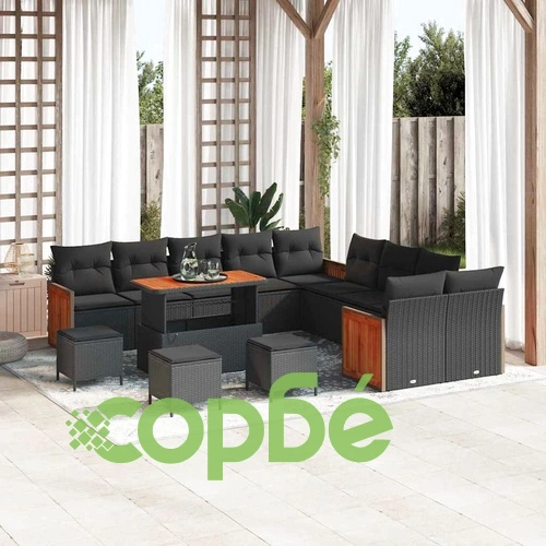Градински комплект мебели 14 части полиратан черен 110x55x71 см акация ➤ топ цена ➤ sorbe.bg