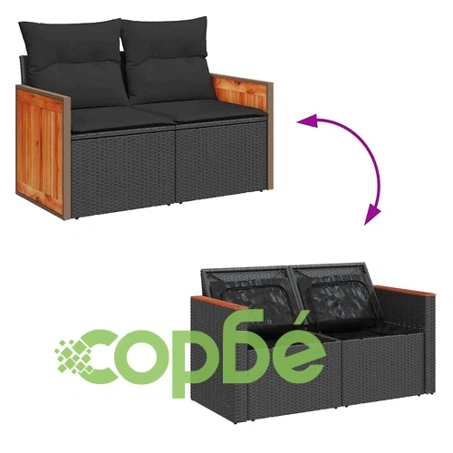 Градински комплект мебели 14 части полиратан черен 110x55x71 см акация ➤ топ цена ➤ sorbe.bg