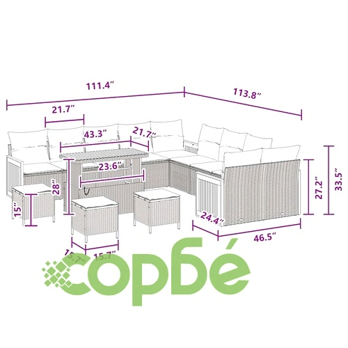 Градински комплект мебели 14 части полиратан черен 110x55x71 см акация ➤ топ цена ➤ sorbe.bg