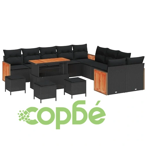 Градински комплект мебели 14 части полиратан черен 110x55x71 см акация ➤ топ цена ➤ sorbe.bg