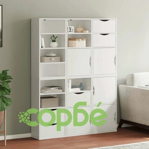 Комплект 6 бр. Странични Шкафове ODDA от Масивно Борово Дърво - Бял, 40x24x79 cm ➤ топ цена ➤ sorbe.bg