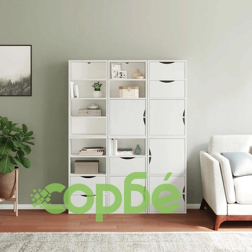 Комплект 6 бр. Странични Шкафове ODDA от Масивно Борово Дърво - Бял, 40x24x79 cm ➤ топ цена ➤ sorbe.bg