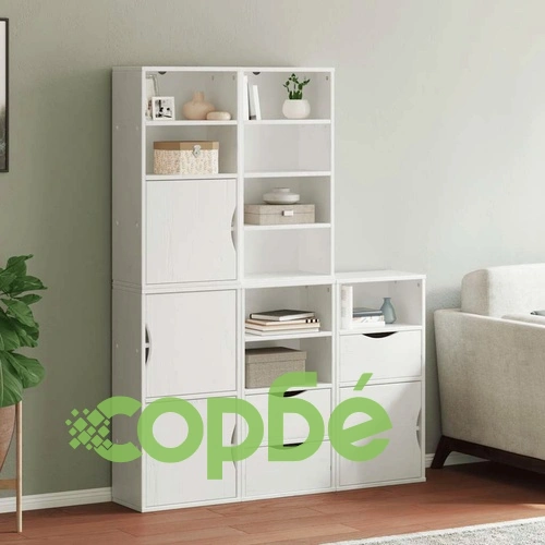 Комплект 5 бр. Странични Шкафове ODDA от Масивно Борово Дърво - Бял, 40x24x79 cm ➤ топ цена ➤ sorbe.bg