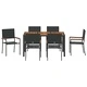 Градински комплект за хранене 7 части от полиратан - черен с дърво 150x90 см