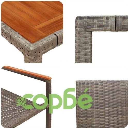 Градински комплект за хранене 7 части полиратан сив 190x90x75 см ➤ топ цена ➤ sorbe.bg