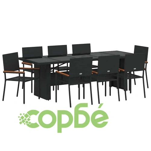 Комплект за хранене в градината 9 части черен полиратан ➤ топ цена ➤ sorbe.bg