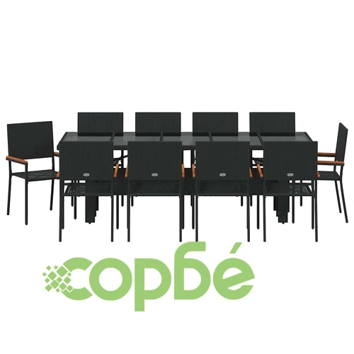 Комплект за хранене в градината 11 части черен полиратан ➤ топ цена ➤ sorbe.bg