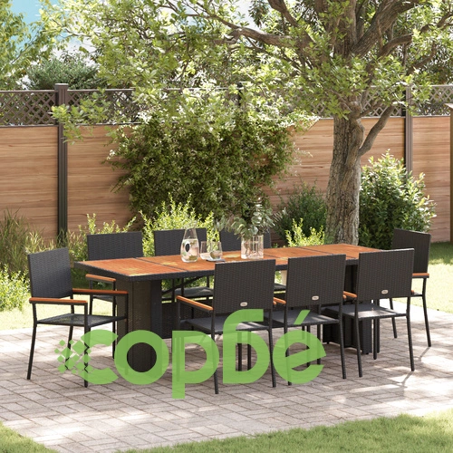 9-членен Градински Комплект за Хранене от Черен Поли Ратан ➤ топ цена ➤ sorbe.bg