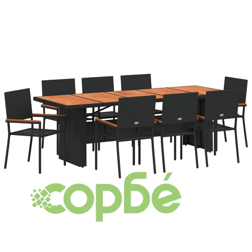 9-членен Градински Комплект за Хранене от Черен Поли Ратан ➤ топ цена ➤ sorbe.bg
