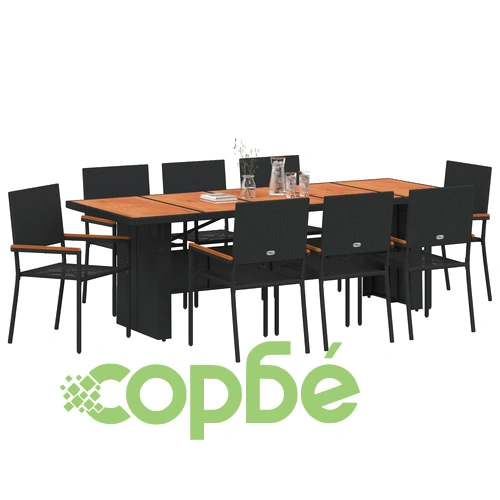 9-членен Градински Комплект за Хранене от Черен Поли Ратан ➤ топ цена ➤ sorbe.bg