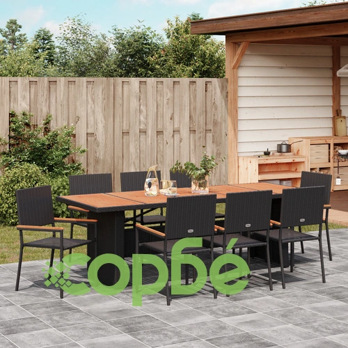 9-членен Градински Комплект за Хранене от Черен Поли Ратан ➤ топ цена ➤ sorbe.bg
