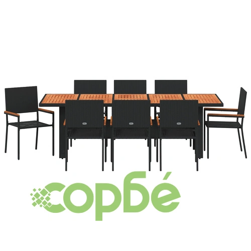 9-членен Градински Комплект за Хранене от Черен Поли Ратан ➤ топ цена ➤ sorbe.bg