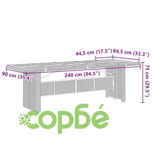 Градински комплект за хранене 11 части полиратан и акация черен 240x90x75 см ➤ топ цена ➤ sorbe.bg