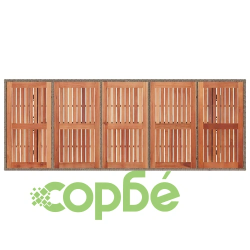 Комплект за хранене в градината 11 части, Сив полиратан и акациево дърво, 240 x 90 x 75 cm ➤ топ цена ➤ sorbe.bg