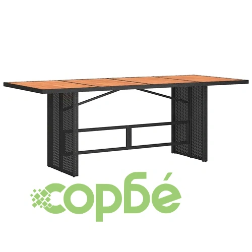 Комплект за хранене в градината 7 части полиратан акация черен 190x80x75 см ➤ топ цена ➤ sorbe.bg
