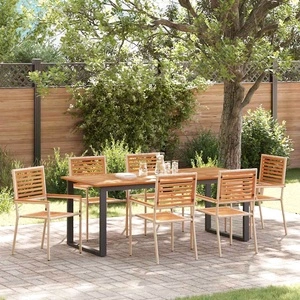 Комплект за хранене в градината 7 части от полиратан и акация - бежов