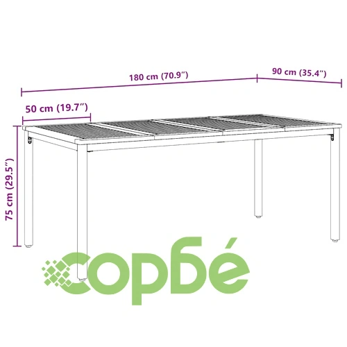 Комплект за хранене в градината 7 части полиратан акация бежов 180x90x75 см ➤ топ цена ➤ sorbe.bg